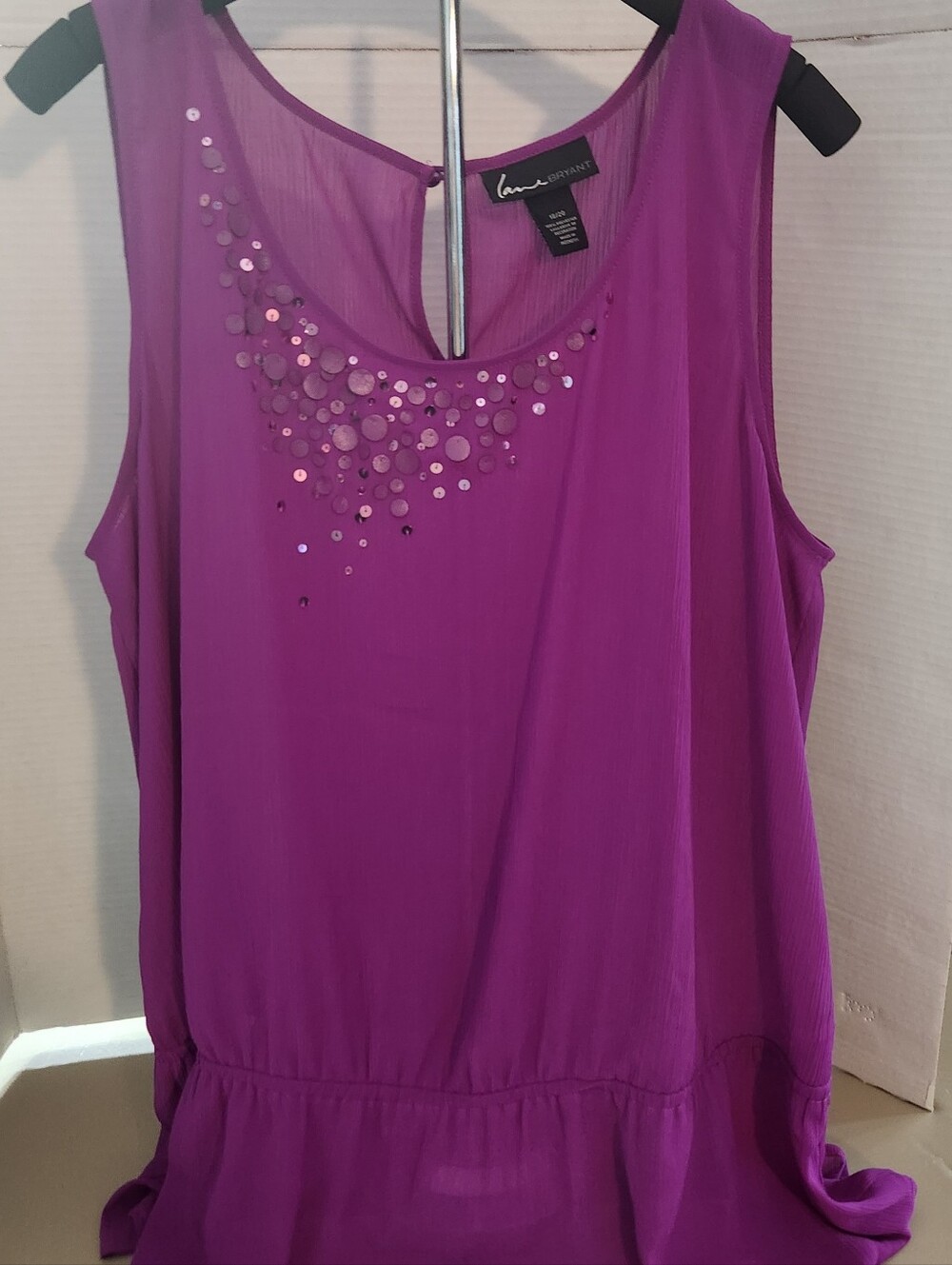 Lane Bryant Magenta Sleeveless Sequin-Detail Top, Banded Waist
